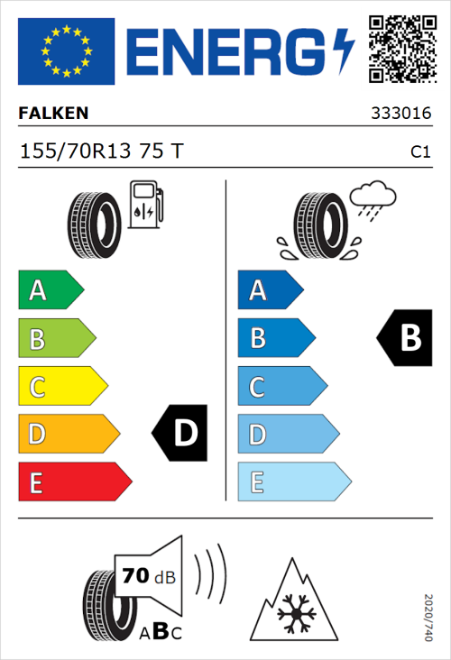 Tyre Label for Falken Eurowinter HS01 155/70R13 75T
