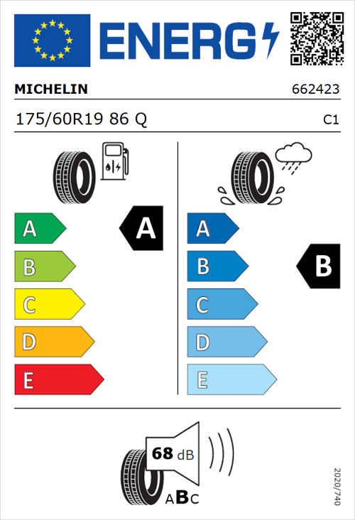 Tyre Label for Michelin e.primacy 175/60R19 86Q
