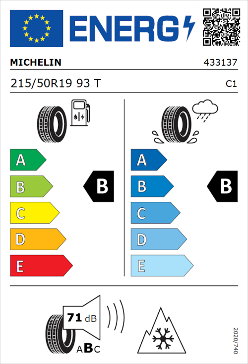 Tyre Label for Michelin CrossClimate 2 215/50R19 93T