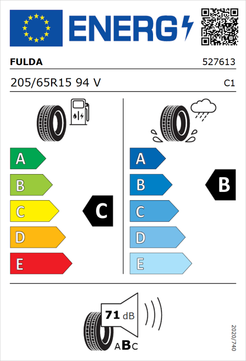 Tyre Label for Fulda EcoControl 205/65R15 94V