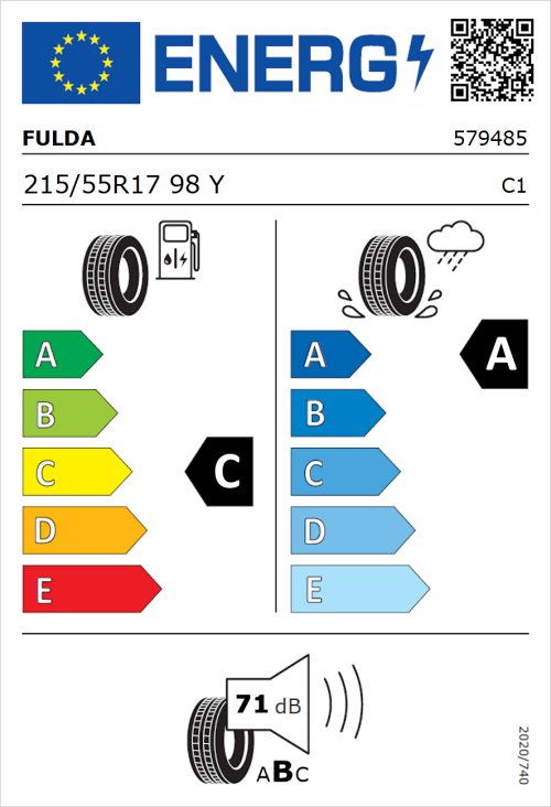Tyre Label for Fulda SportControl 2 215/55R17 98Y