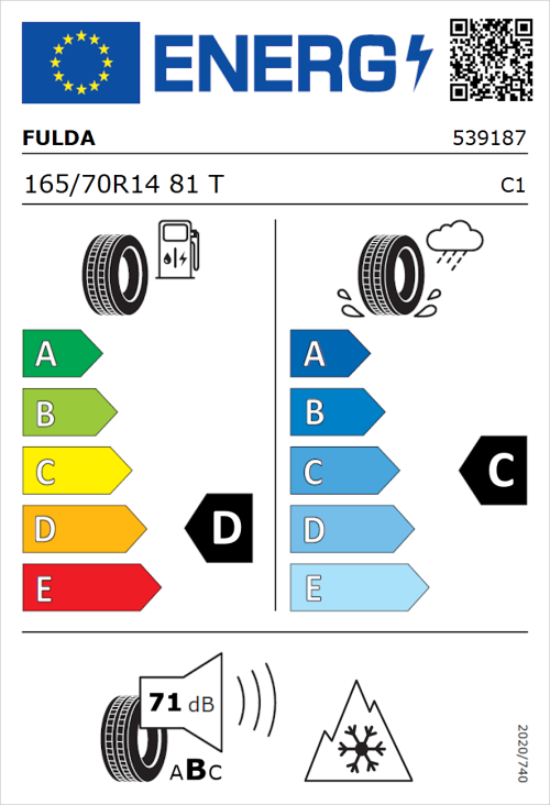 Tyre Label for Fulda MultiControl 165/70R14 81T