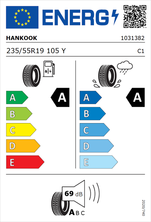 Tyre Label for Hankook ION evo SUV (IK01A) 235/55R19 105Y