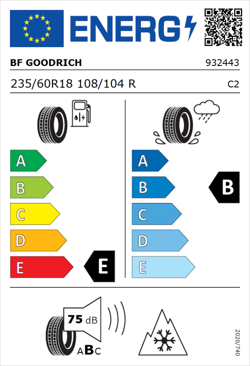 Tyre Label for BF Goodrich All Terrain T/A KO2 235/60R18 108/104R