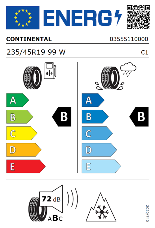 Tyre Label for Continental AllSeasonContact 235/45R19 99W