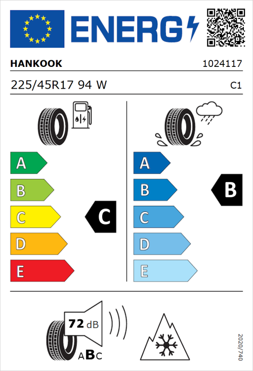 Tyre Label for Hankook Kinergy 4S 2 H750 225/45R17 94W