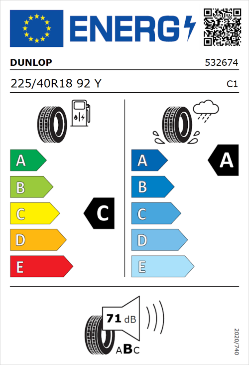 Tyre Label for Dunlop SP Sport Maxx RT 2 225/40R18 92Y