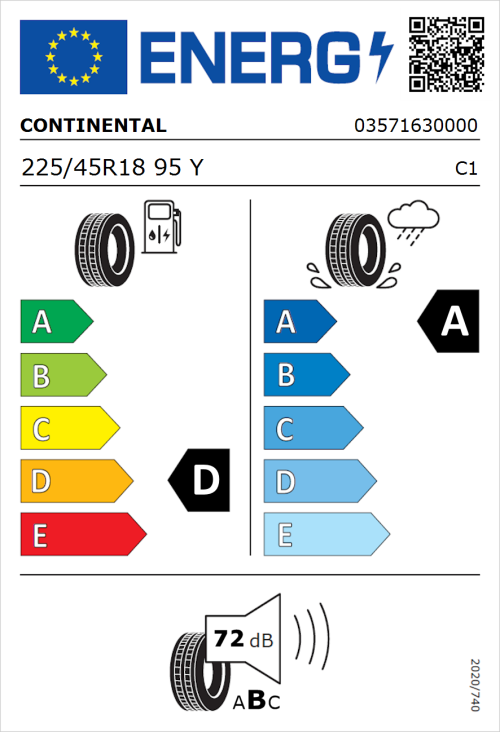 Tyre Label for Continental ContiSportContact 5 P 225/45R18 95Y