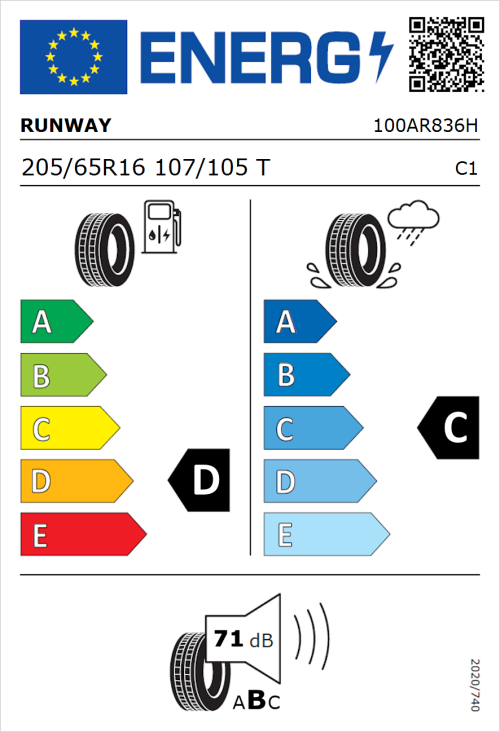 Tyre Label for Runway Enduro 616 205/65R16 107/105T